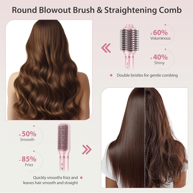 8-in-1 Hair Styler & Dryer Brush Set - Ionic Blow Dryer with Curlers | Fast Drying, No Heat Damage