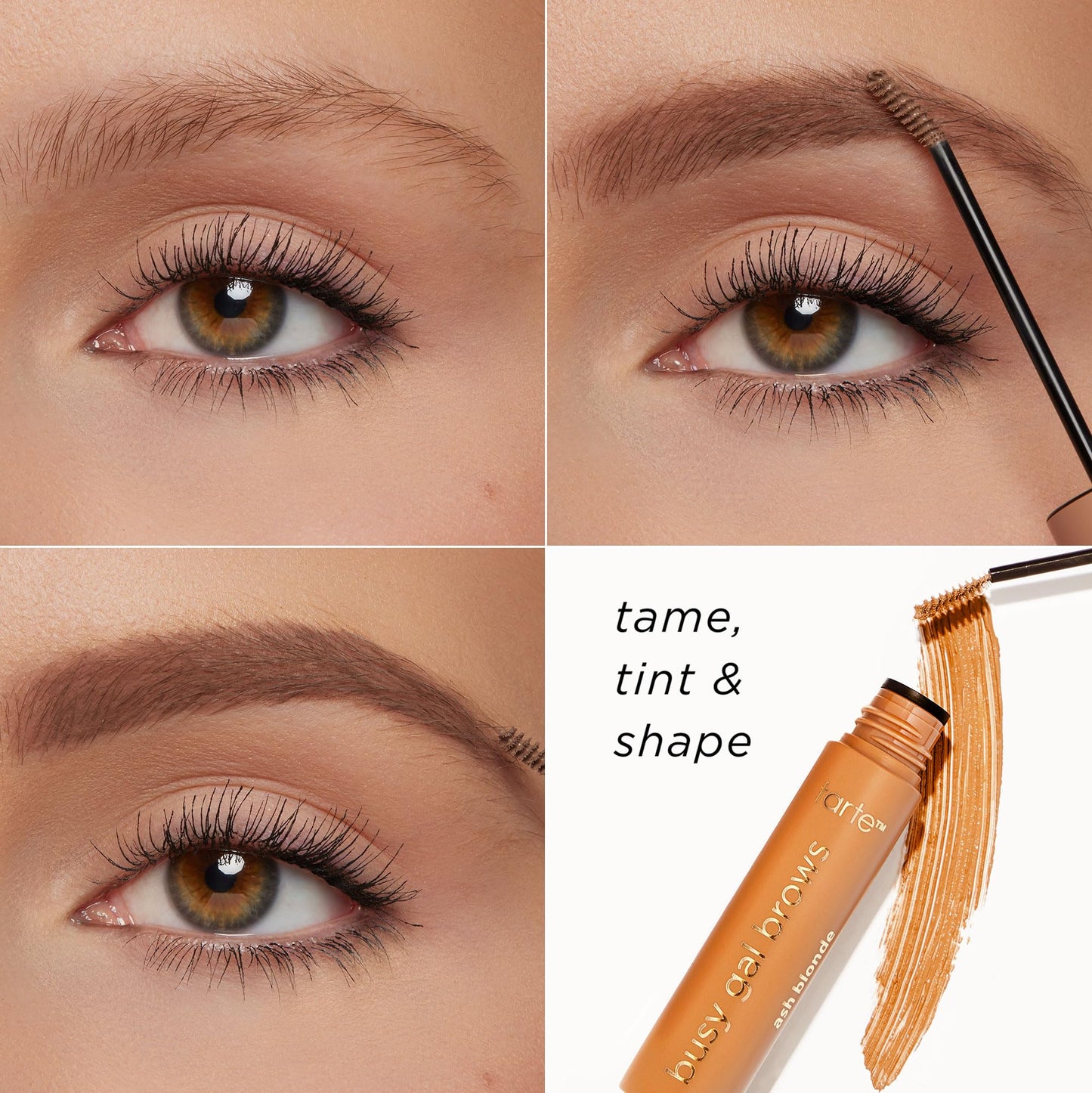 tarte busy gal tinted brow gel – 3-in-1 Waterproof Longwear Eyebrow Gel to Shape, Tint & Set Brows, Infused with Vitamin E, Vegan & Cruelty-Free, full size, ash blonde
