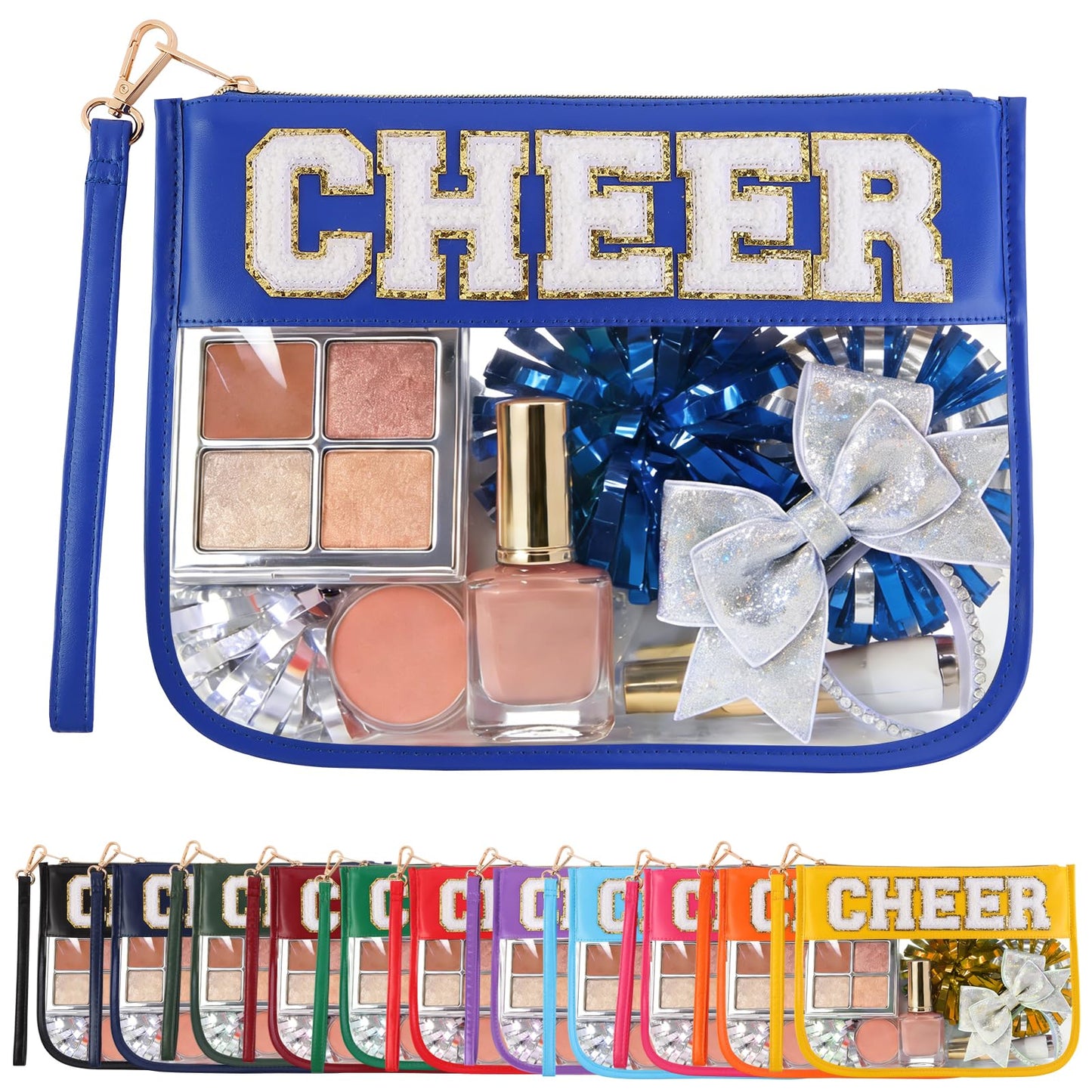 KYTACCU Cheer Clear Makeup Bag Cheerleader Gifts Cheerleading Accessories Cheer Competition Gifts Chenille Letter Cosmetic Bag Travel Toiletry Organizer Pouch for Women Girls