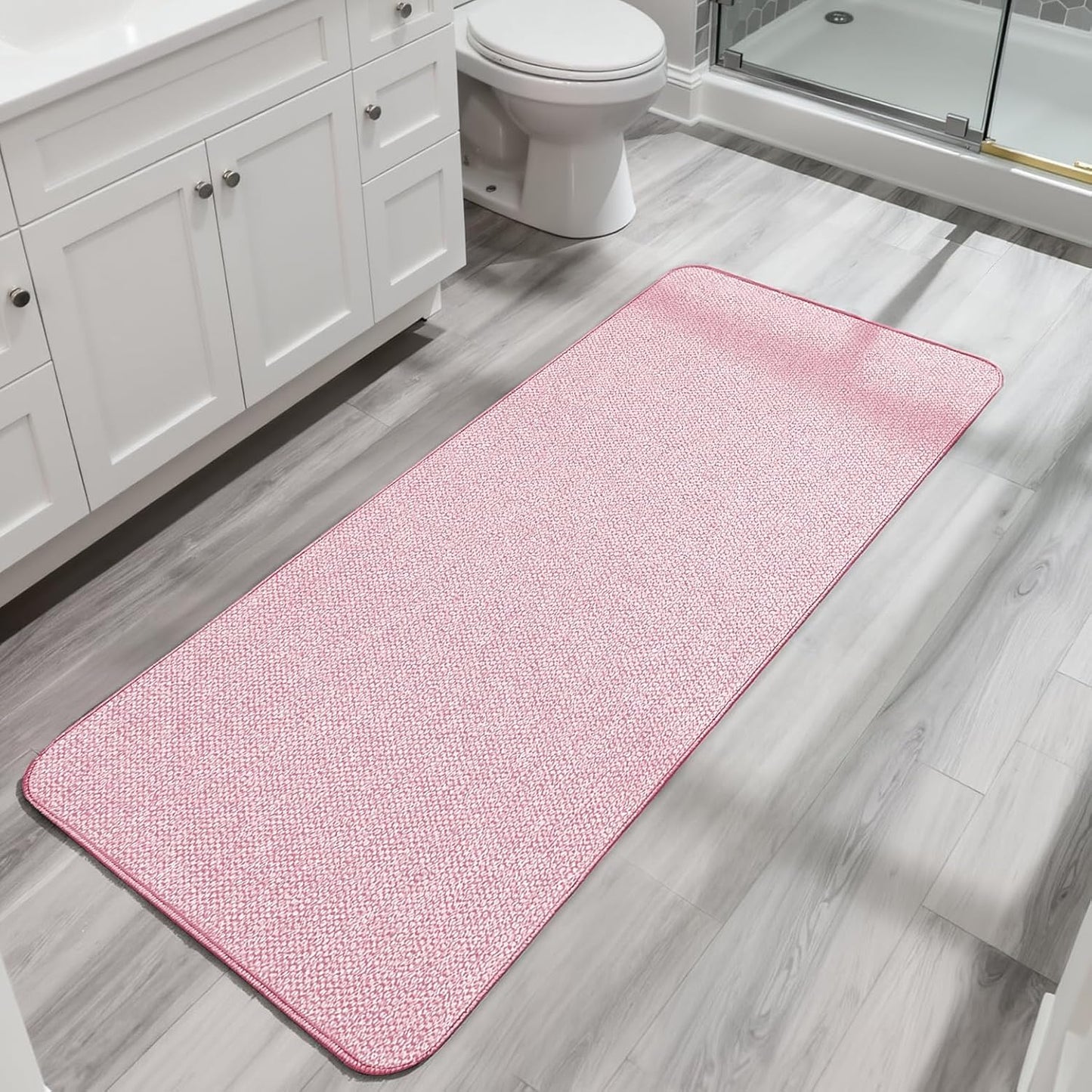 Ultra Thin Bath Mat - Non-Slip Rubber Bathroom Rug, Quick Dry & Absorbent | Grey, 1'5"x2'3" (17x27 Inch)