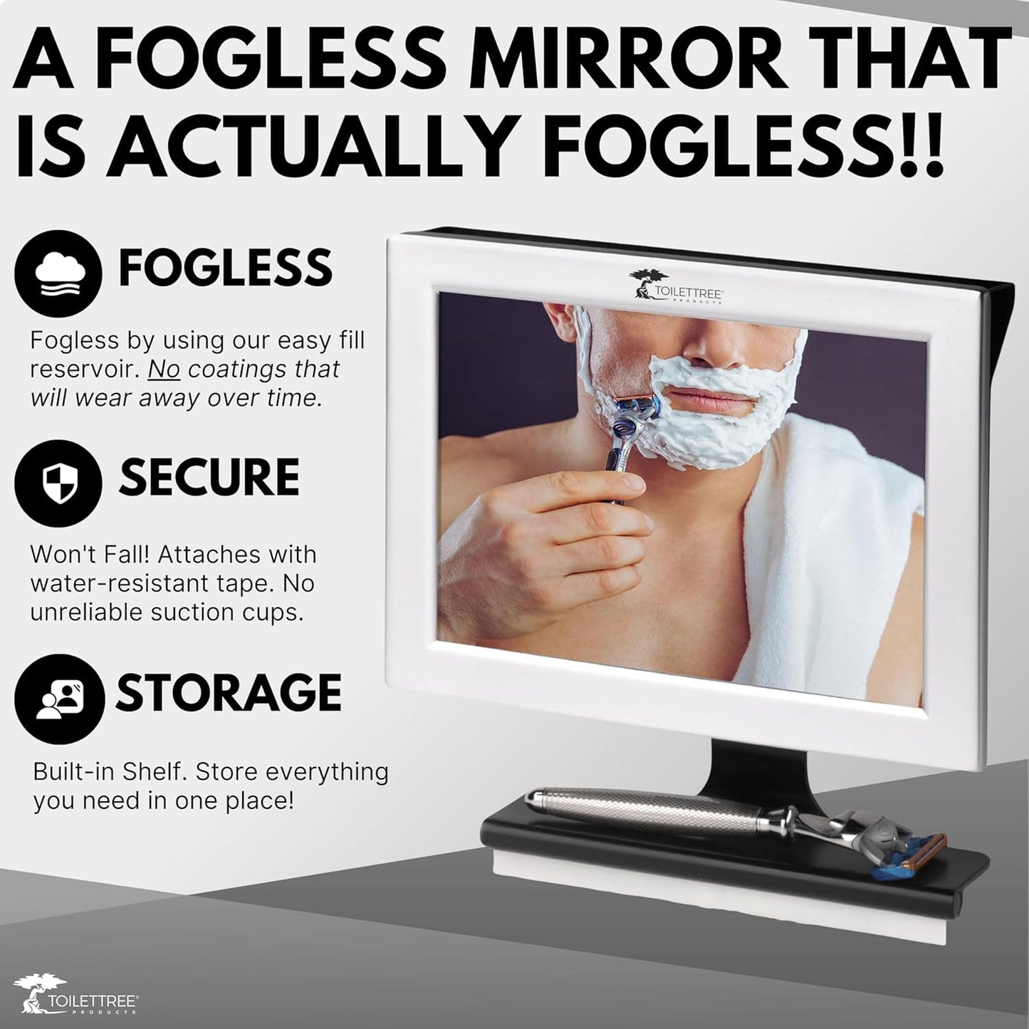 Fogless Shower Mirror with Squeegee - Adjustable Anti-Fog Bathroom Mirror | Rust-Proof, Impact-Resistant Design
