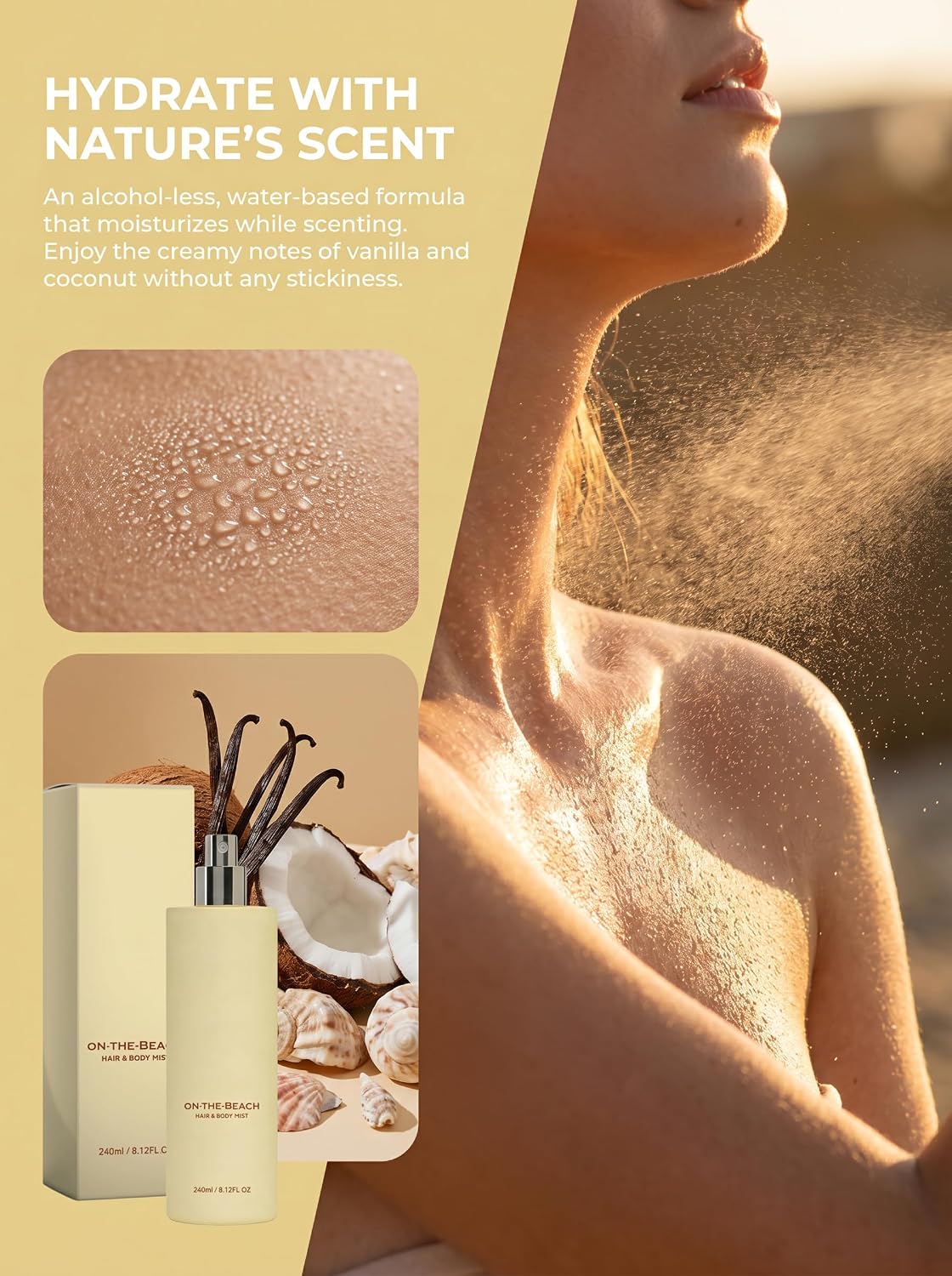 Beach Fragrance Spray - Natural Vanilla & Ocean Scent | Portable Non-Sticky Hair & Body Mist (1)