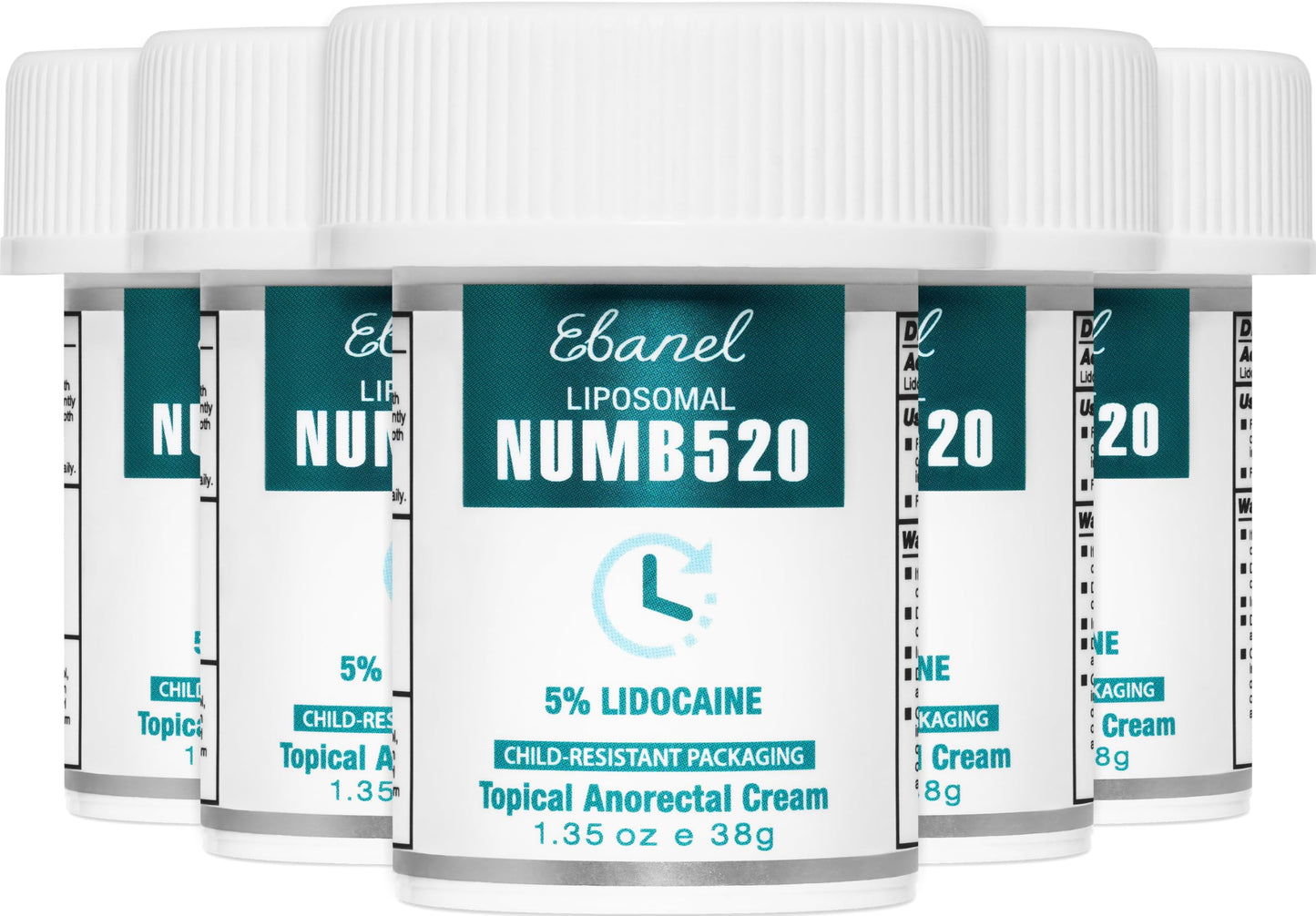 Ebanel 5% Lidocaine Numbing Cream, 5-Pack Pain Relief Burn Itch Numb Cream, Maximum Strength Topical Anesthetic with Allantoin, Vitamin E for Local and Anorectal Uses, Hemorrhoid Treatment