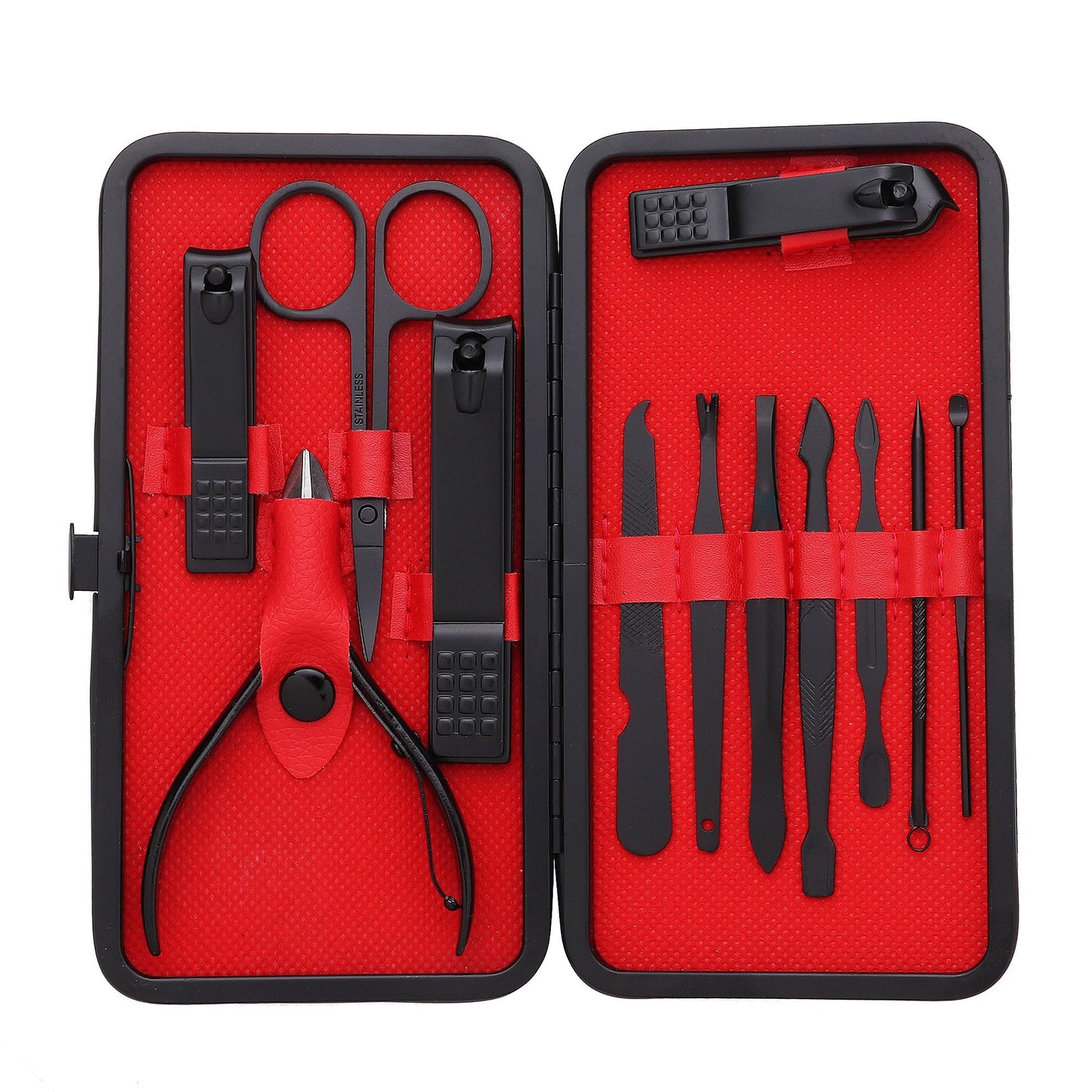 Manicure Set Pedicure Kit Stainless Steel 11 Pcs Set Toe Finger Nail Clipper Personal Care Grooming For Men Women with Luxurious Travel Case - Black