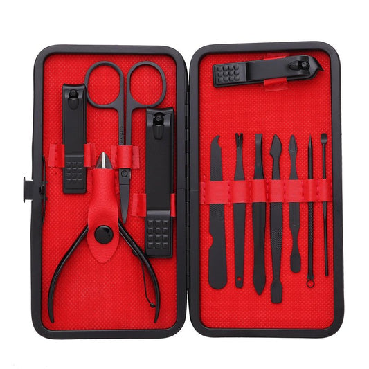 Manicure Set Pedicure Kit Stainless Steel 11 Pcs Set Toe Finger Nail Clipper Personal Care Grooming For Men Women with Luxurious Travel Case - Black
