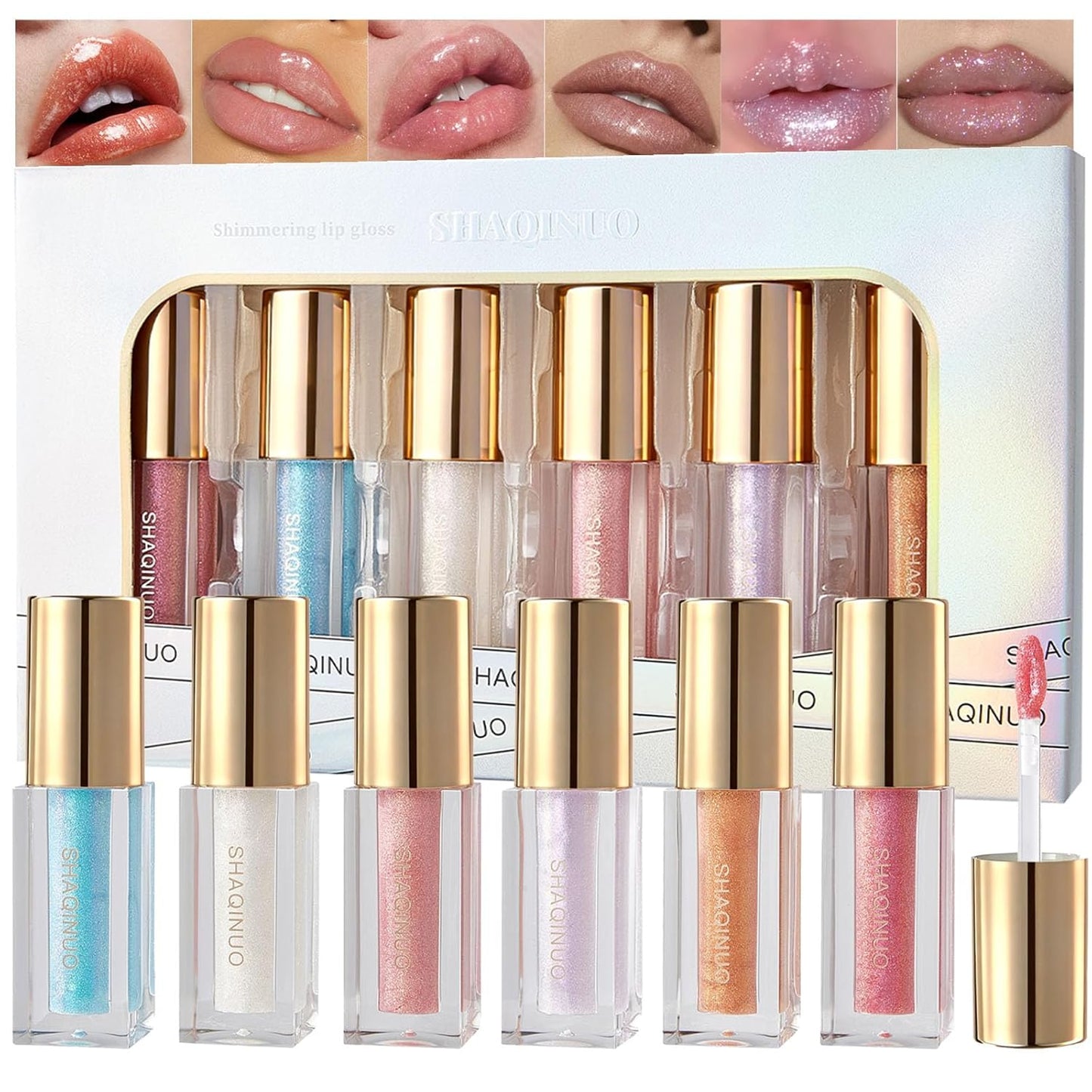 Colorful Shimmery Lip Gloss Set - 6 Pcs Long-Lasting Waterproof Moisturizing Lip Oil for Women’s Makeup | Perfect Gift