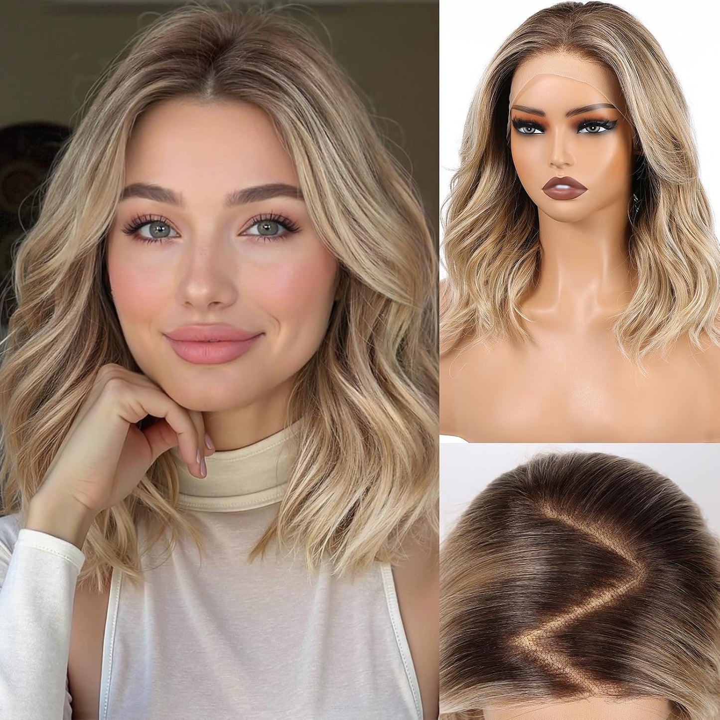 HD Lace Front Wig - 16-Inch Heat Resistant Synthetic Wavy Hair for Women | Shoulder Length Glueless Wig in Gray