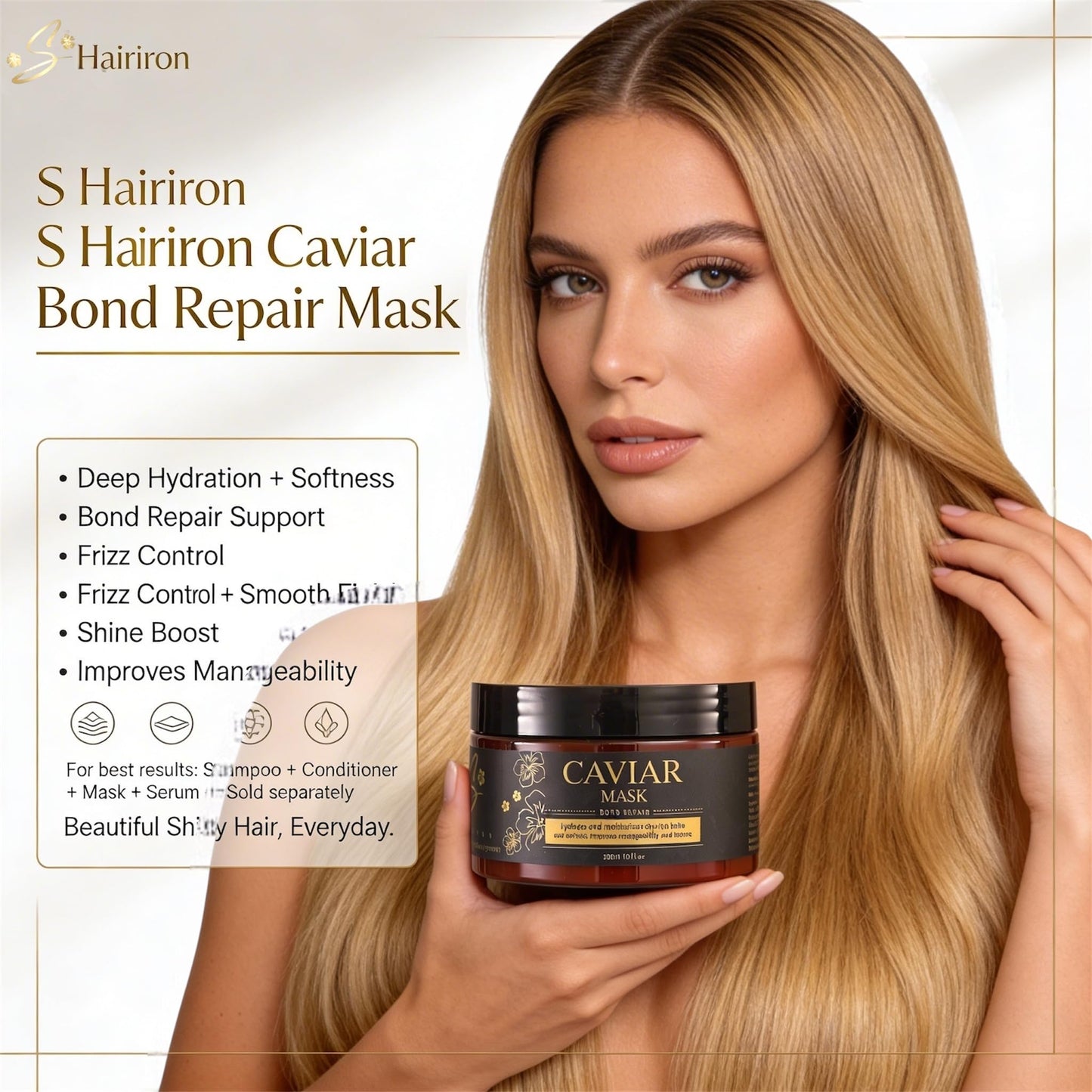 S Hairiron Caviar Hair Mask-Bond Repair Deep Conditioning Treatment for Dry & Demaged Hair, Anti-Frizz Shine