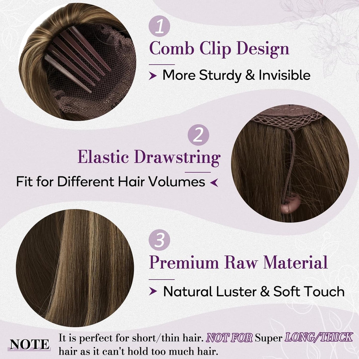 Straight Drawstring Ponytail Extension - 28 Inch Long Natural-Looking Layered Soft Synthetic Hairpiece | Brown with Blonde Highlights