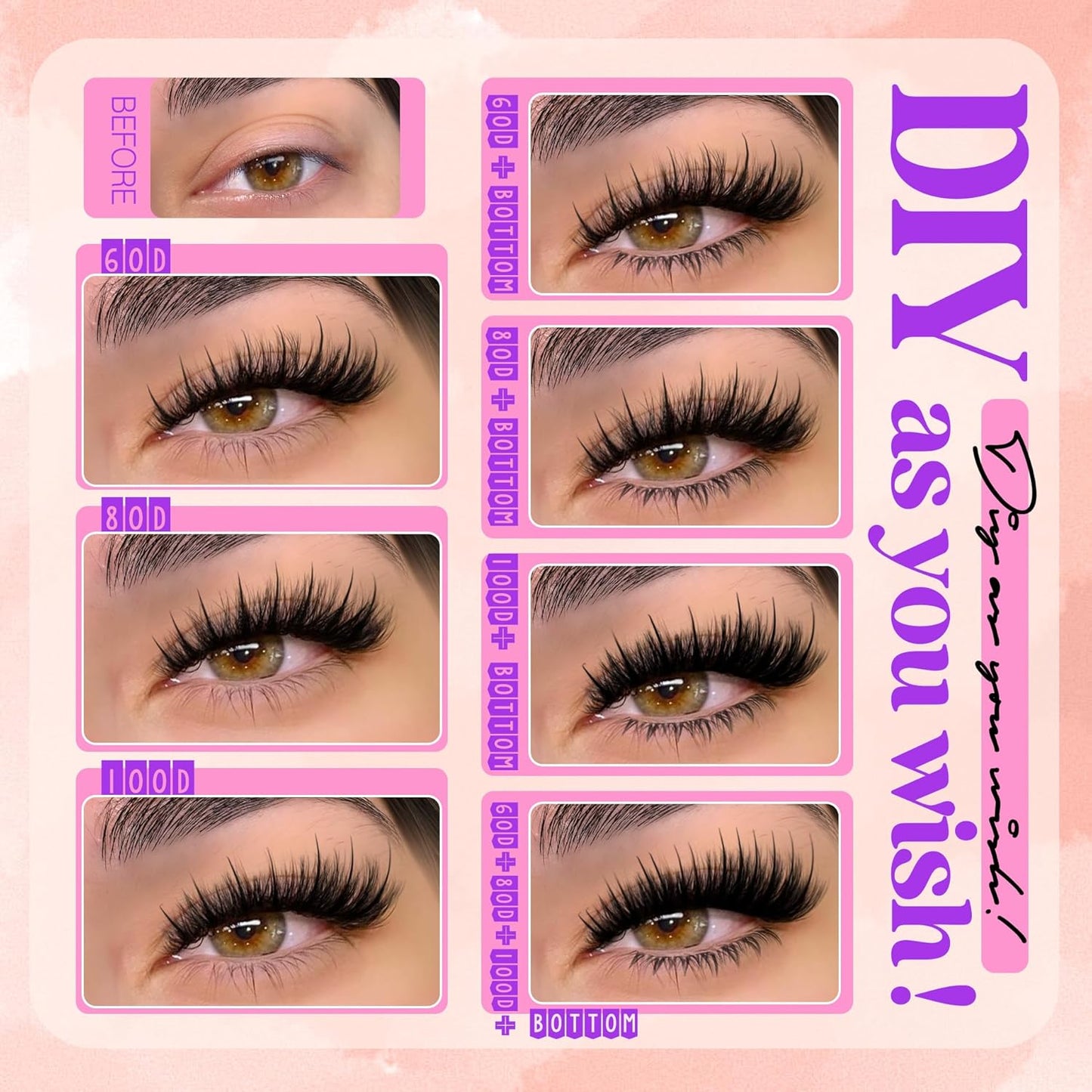 Volume Lash Clusters - Thick Spiky Eyelash Extensions | 60D, 80D, 100D, 5-19mm Mega Wispy Fluff