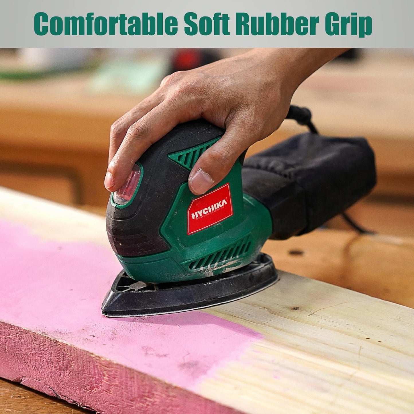 HYCHIKA Detail Sander - 14,000 OPM Compact Electric Tool for Tight Spaces | Includes 12 Sandpapers & Dust Collection System