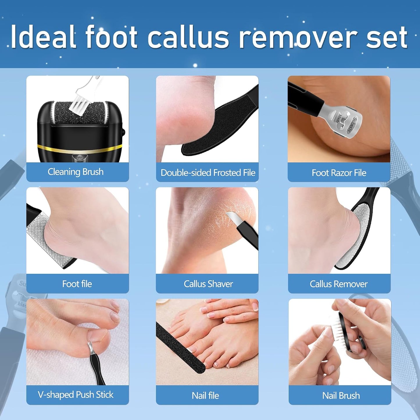 Electric Foot Callus Remover - Waterproof Rechargeable Pedicure Kit with 3 Rollers & 2 Speed Settings | Ideal for Hard, Cracked Skin