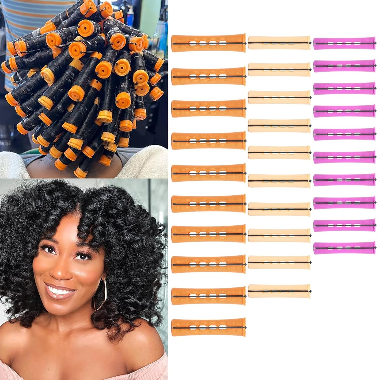 Perm Rods for Short Hair - 40 Pcs Beige Plastic Curlers for Black Women | Medium Size Peach Hair Rollers