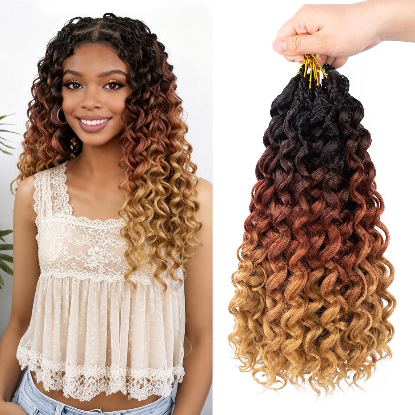 GoGo Curl Crochet Hair - 14 Inch Pre Looped Braids for Black Women | Soft Synthetic Deep Water Wave Extensions