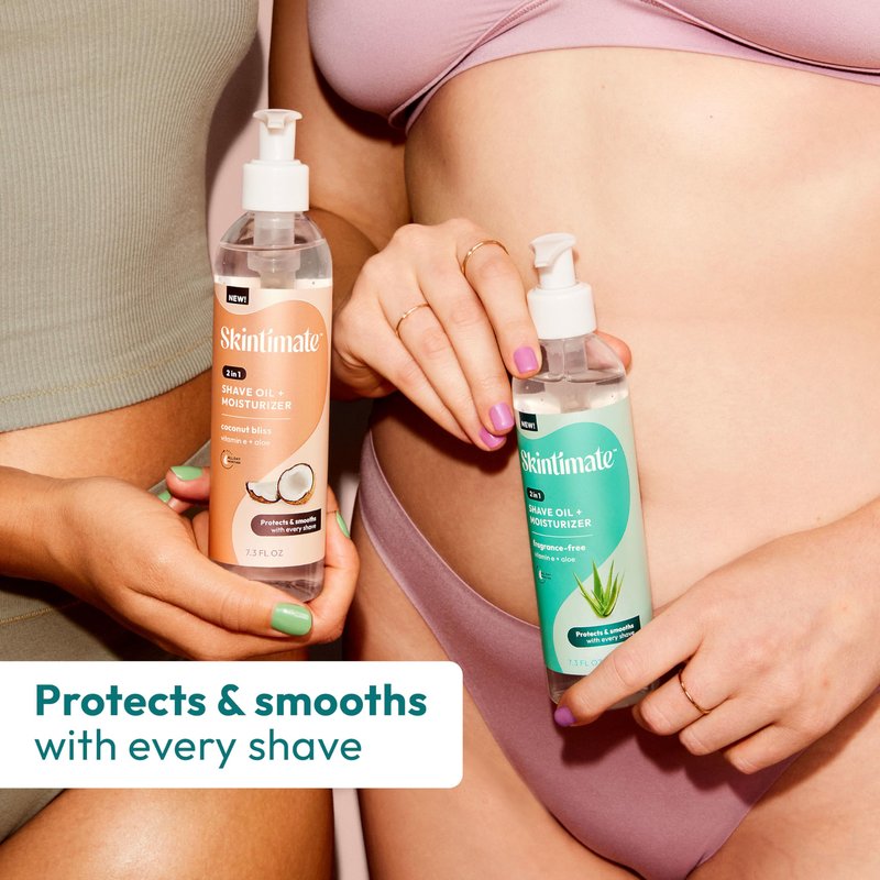 Skintimate 2-in-1 Shave Oil & Moisturizer, Fragrance Free, 7.3oz | Shaving Oil, After Shave for Women Bikini Area Moisturizer with Vitamin E and Aloe, Shaving Cream Alternative, 7.3 fl oz(Pack of 2)