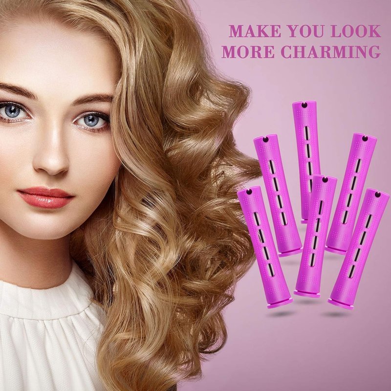 24 Pcs Hair Perm Rods - Plastic Cold Wave Curlers with Steel Pintail Comb | Purple, 0.75 Inches