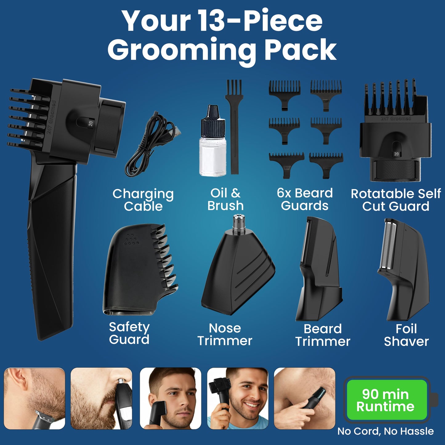 247 Groomed Self Haircut Trimmer For Men– Auto Blending Hair Trimmer, Self Hair Fading Tool, Adjustable Fade Guide (1–20mm), Hair Clippers For Men, Beard, Nose Trimmer, Foil Shaver, Unisex BodyGroomer