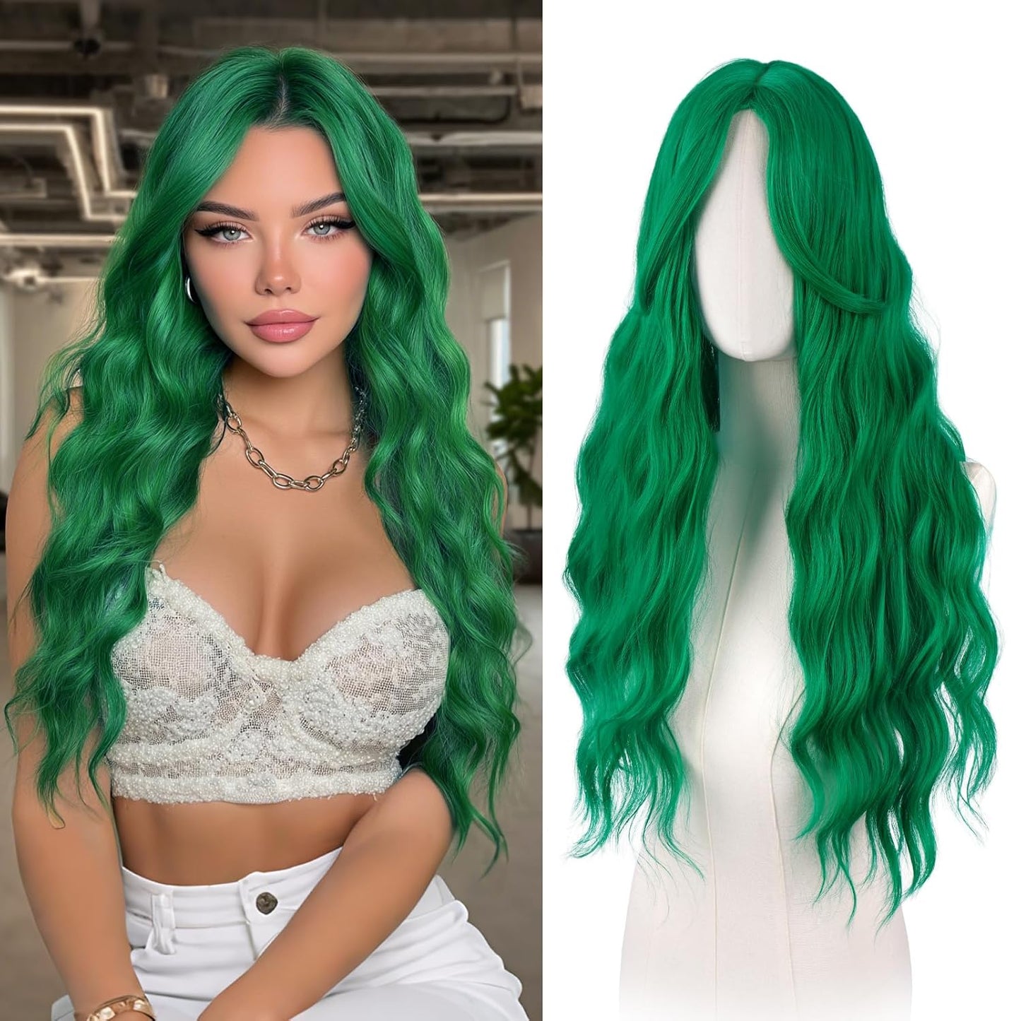 Pink Wigs for Women - Long Wavy Synthetic Hair Wig with Curtain Bangs | 26 Inch Natural Look for Daily Wear & Cosplay