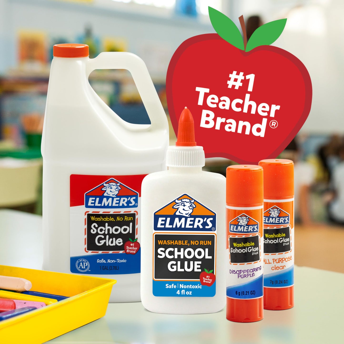 Elmer's Disappearing Purple School Glue Sticks, Washable, 7 Grams, 60 Count - Back to School Supplies, Classroom Pack, #1 Teacher Brand