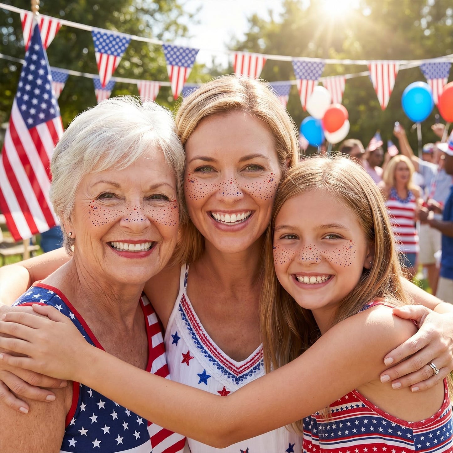 8 Pcs Patriotic Freckles 4th of July Freckles Face Tattoo Red White and Blue Glitter Face Tattoo 4th of July Outfits for Independence Day
