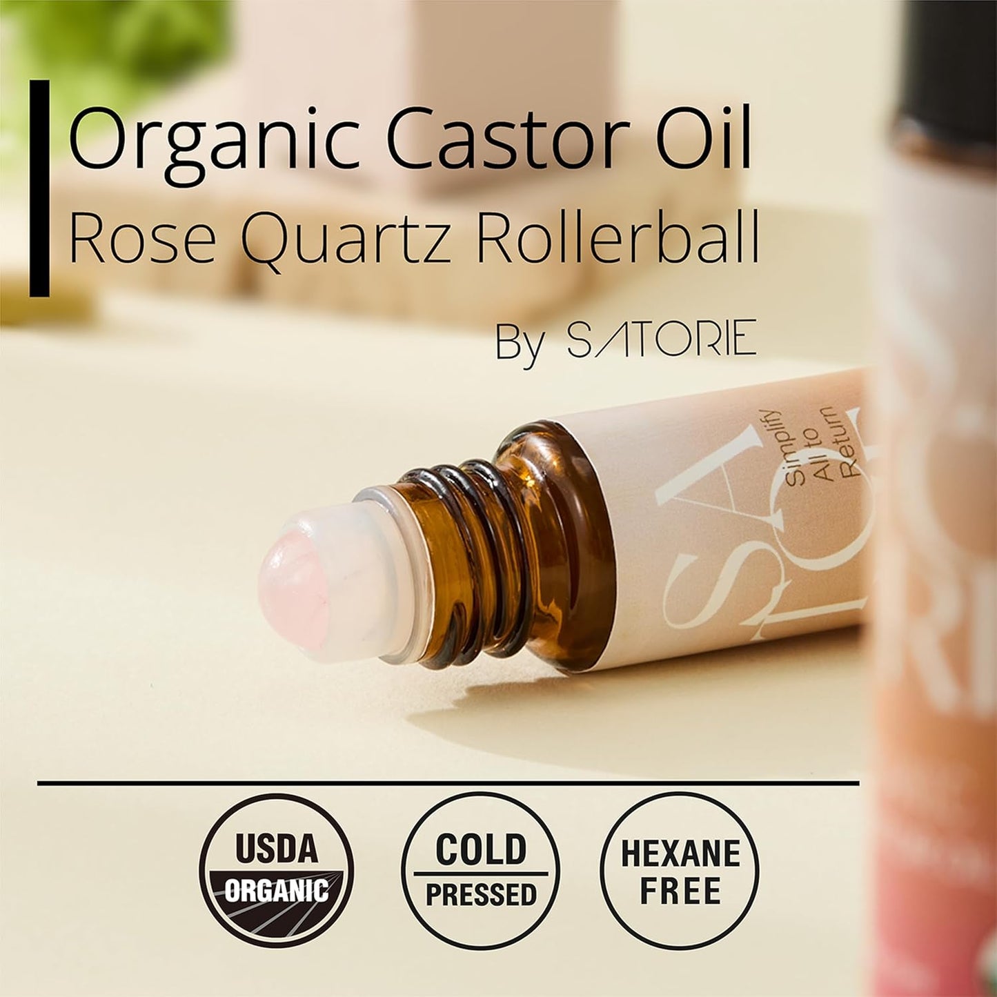 Organic Castor Oil with Rose Quartz Rollerball - USDA Certified 100% Pure Roll-On for Face, Under Eyes, Brows & Lashes | Deep Moisture & Hair Growth (2-Pack, 0.68 fl. oz)