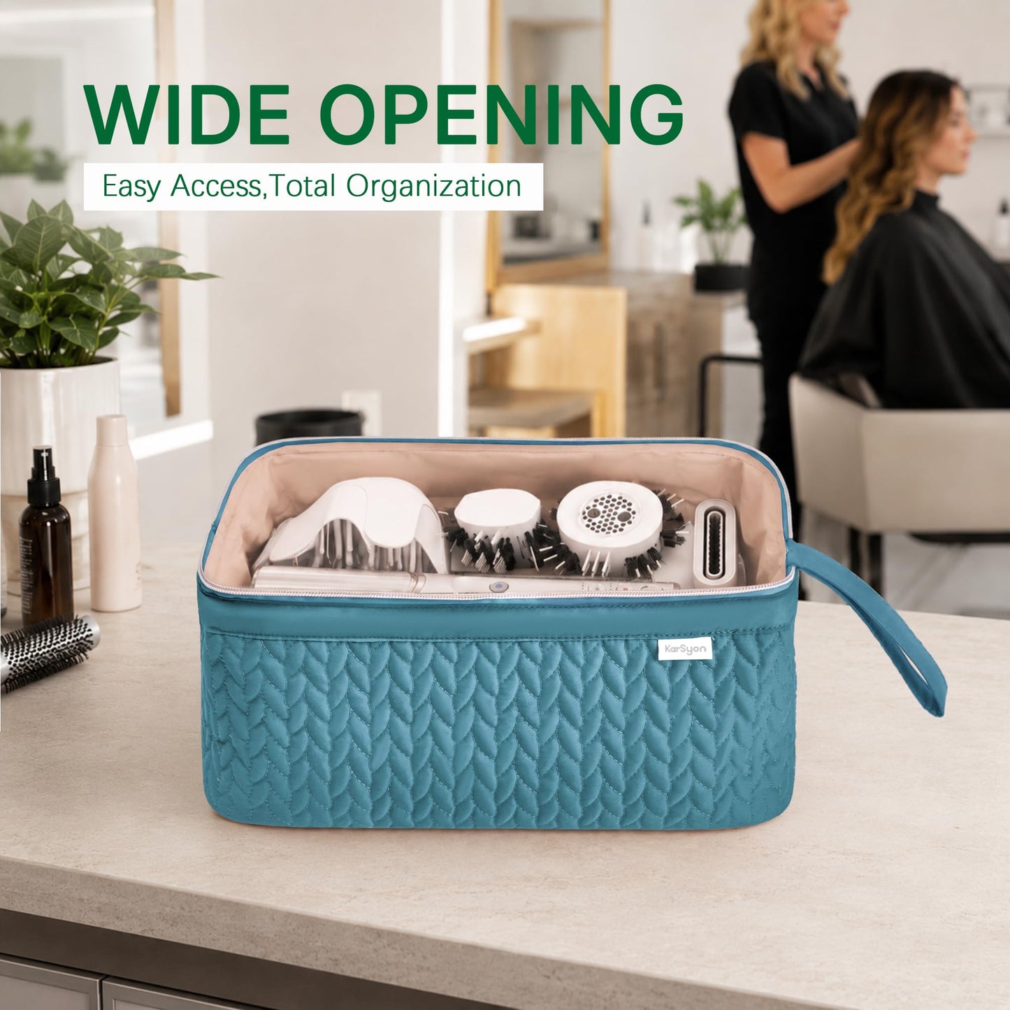 KarSyon Shark Flex Style Case for Dyson Airwrap Hair Dryer Brush Revlon Hair Tools Travel Bag Carrying Case Flat Curling Iron Organizer (Teal Blue)