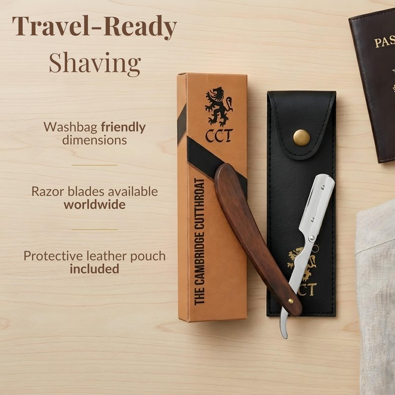The Cambridge Cutthroat® Cut Throat Razor Kit with Blades & Travel Pouch - Black & Gold Stainless Steel Professional Barber Shaver Men - Straight Edge Moustache & Beard Shaper