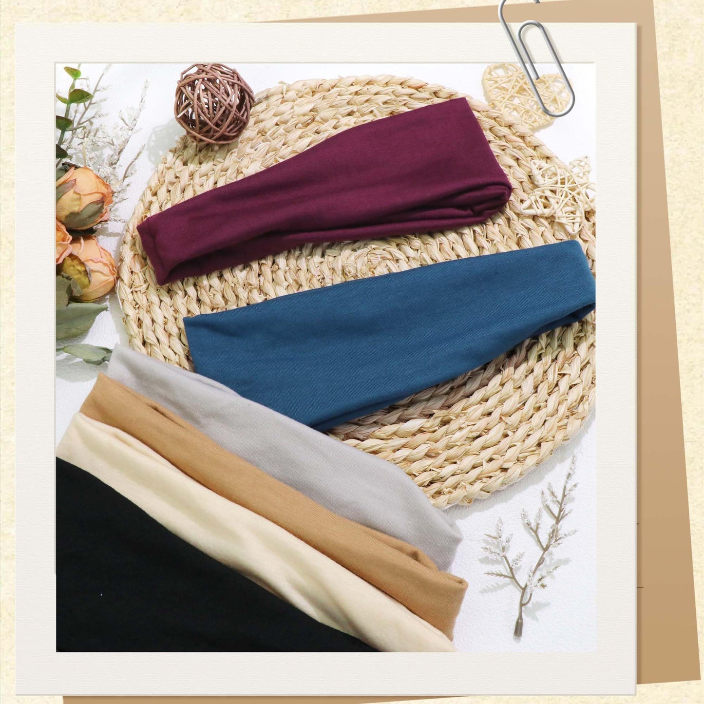 FARSYOD Wide Headbands for women Non Slip Sweat Hairbands Solid Color Head Wraps Fashion Workout Turban Band Soft Stretchy Hair Bandana for Girls Women Daily Summer Vacation 6 Pack