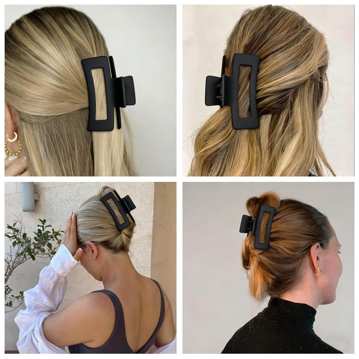 Medium Hair Clips for Women - 8 Pcs Small Claw Clips for Thin & Thick Hair | Rectangle Jaw Hair Accessories in Black