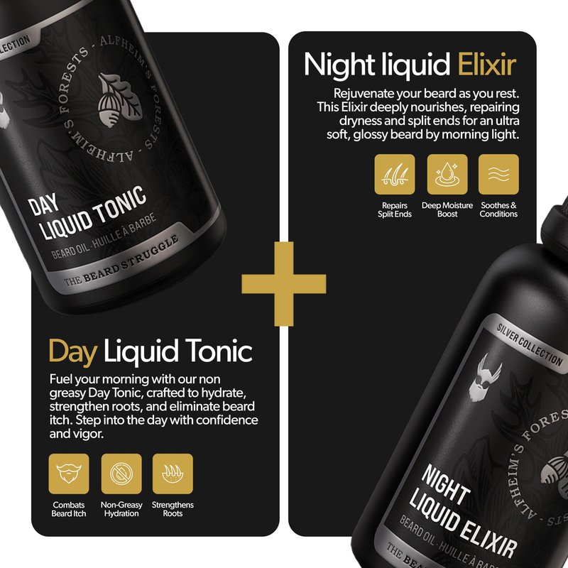 The Beard Struggle Tonic + Elixir Beard Oil Bundle - Silver Collection - Grooming Beard Oil - Softens, Moisturizers, and Strengthens Beard Growth - Pack of 2, Alfheim's Forests