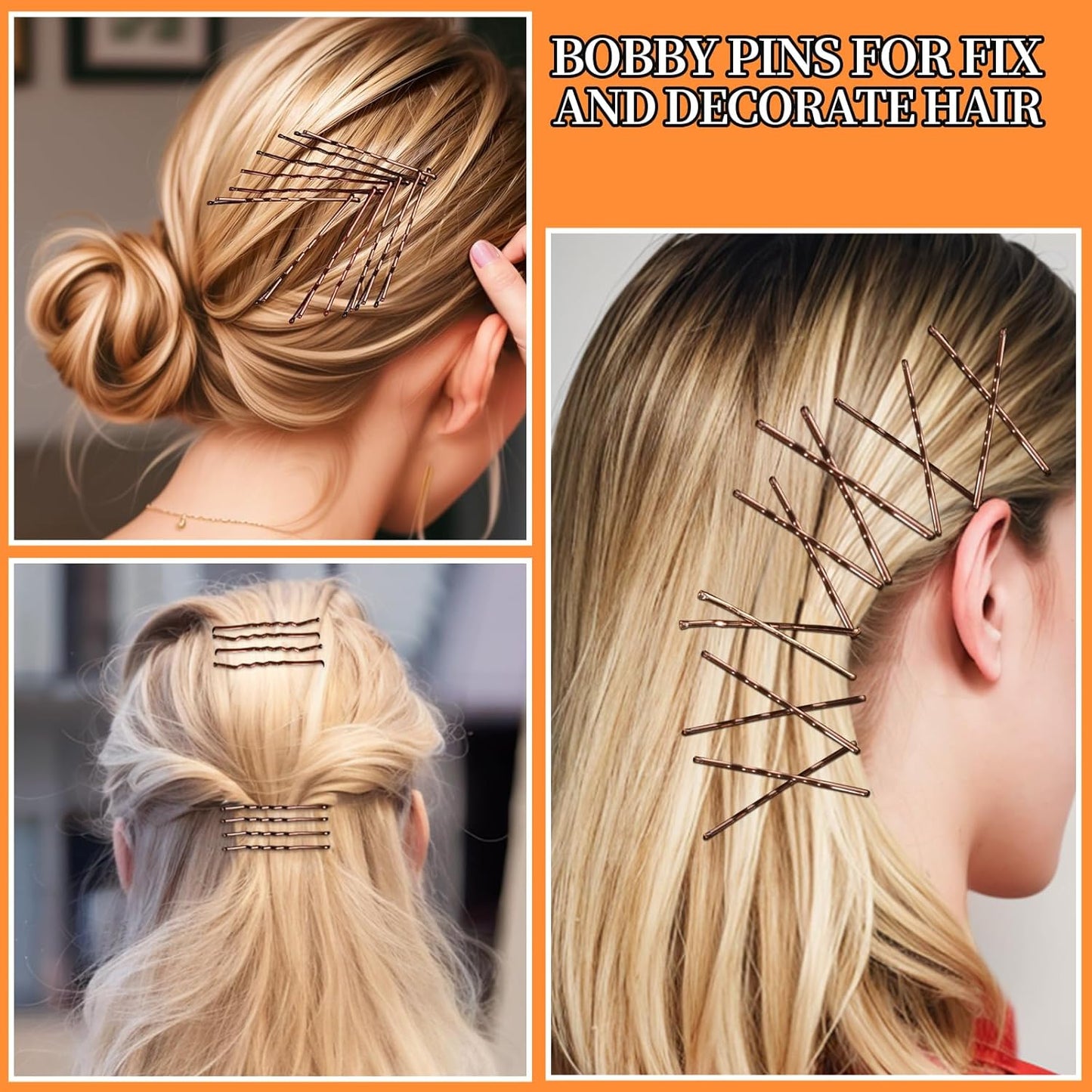 Bobby Pins Hair Pins Kit - 300pcs Brown Hair Accessories for Women | 100 Hair Bands, 2-2.75 Inch Sizes