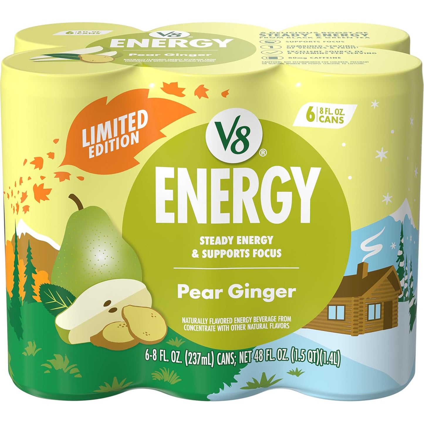 V8 Energy Peach Mango Energy Drink - 8 Fl Oz Can | 24 Pack of Refreshing Energy Boost