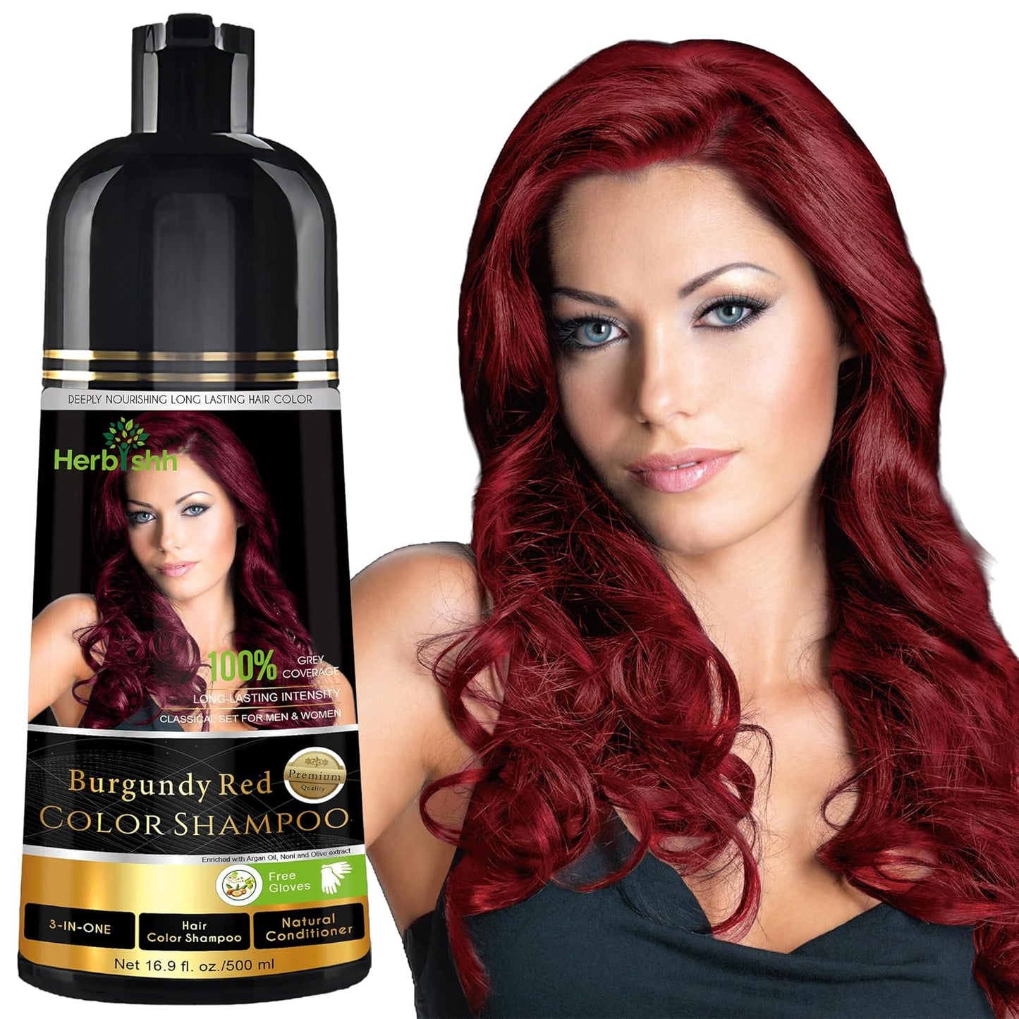 Herbishh Hair Color Shampoo for Gray Hair - Natural 3-in-1 Dye | Dark Coffee, 500ML, Lasts 3-4 Weeks