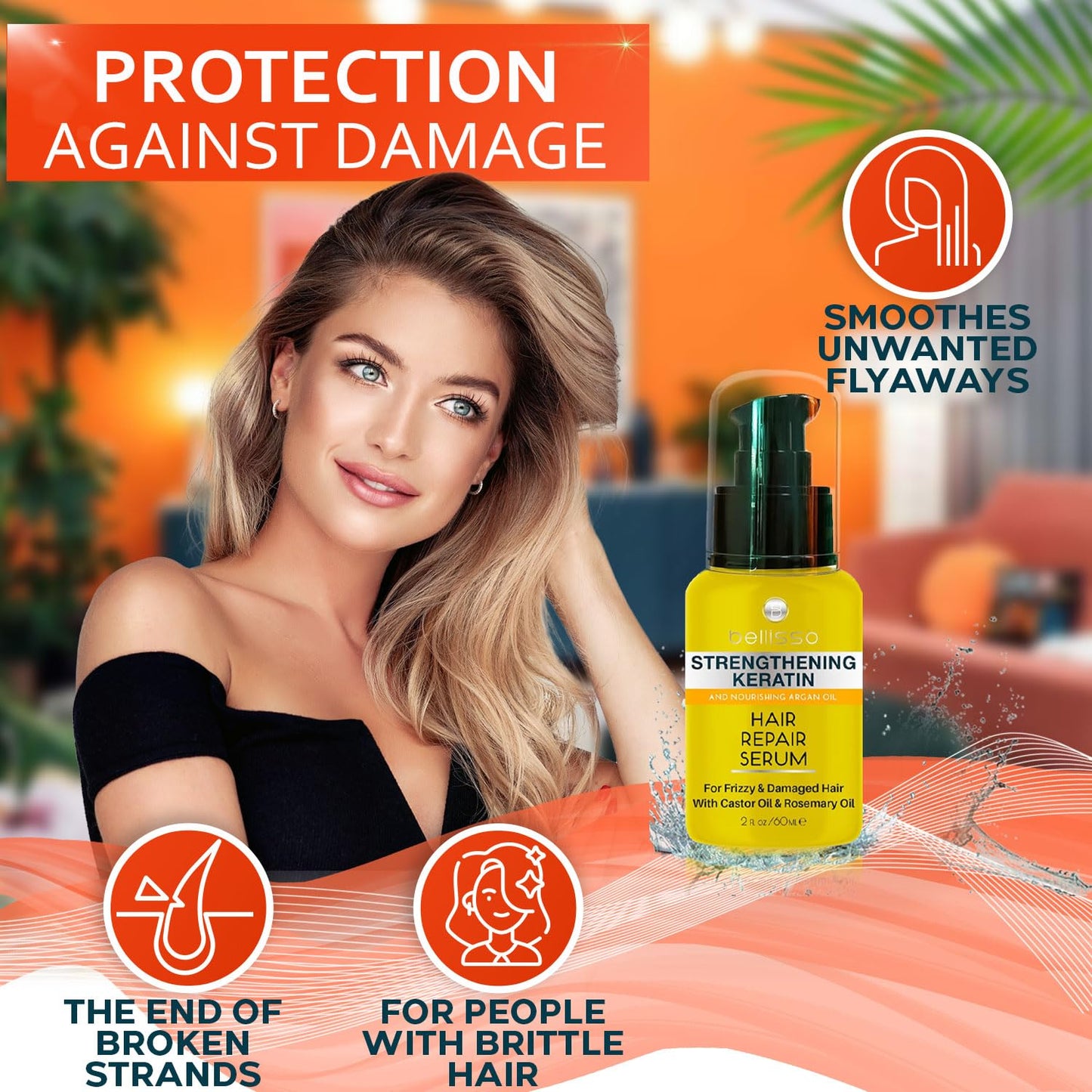 Keratin Hair Serum - Heat Protection & Anti-Frizz Treatment | Smoothing Oil for Damaged Hair