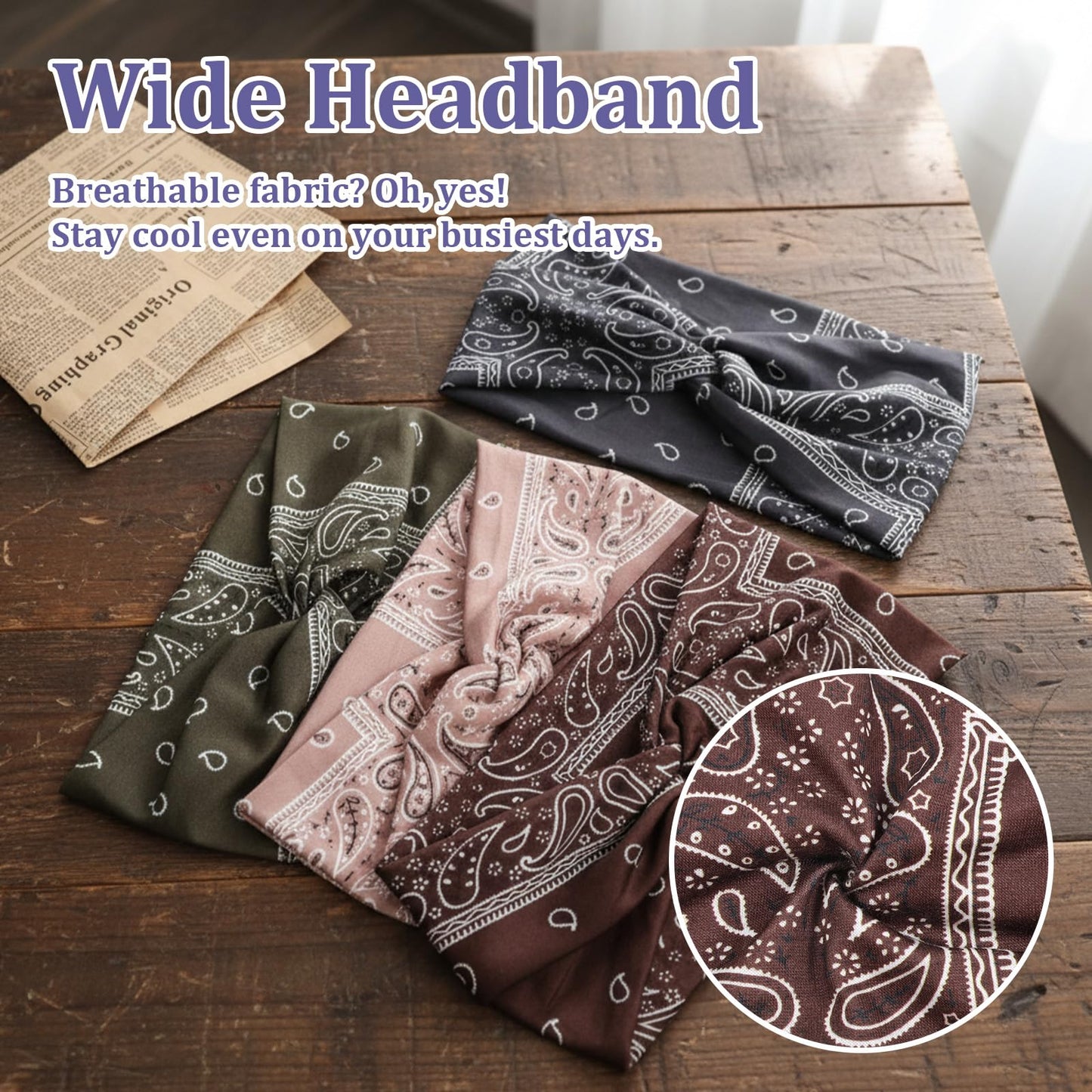 Gemoioio 4 Pack Extra Wide Headbands for Women, Large Turban Non Slip Hair Bands, Boho Elastic Twisted Knot Headwrap, for Yoga, Skincare, Sports, Workout – Girls Hair Accessories