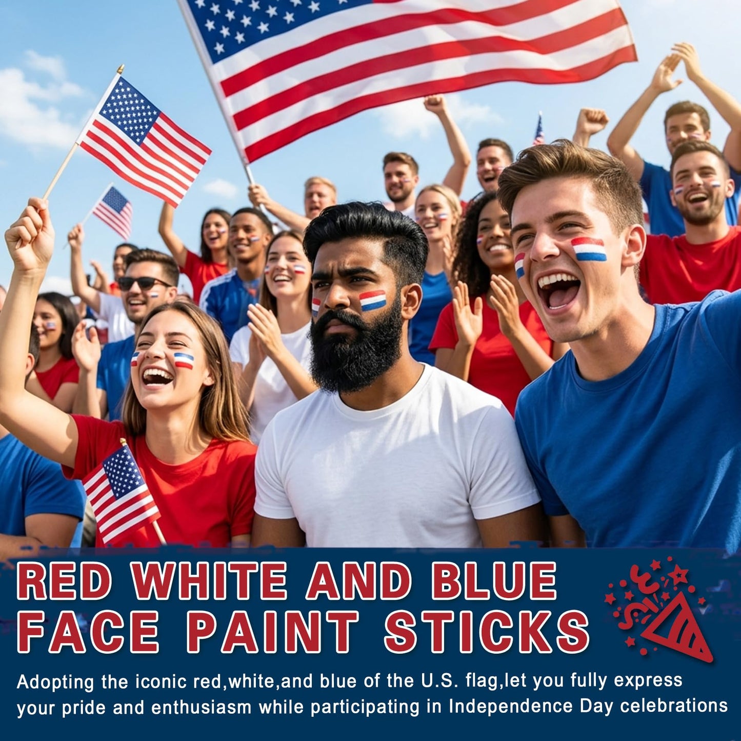 LZXLUKGIR 2PCS Red White and Blue Face Paint Sticks,4th of July USA Face Paint for Independence Day,3 in 1 Colors Face Body Paint Sticks for Soccer,Football,Softball,Baseball Eye Black Stick （01 USA）