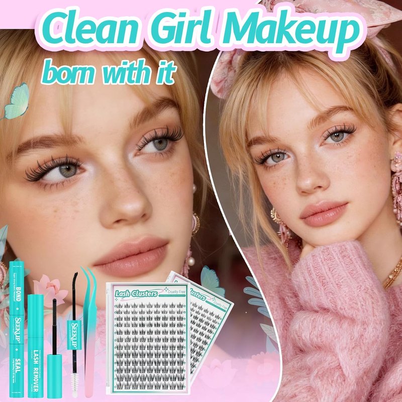 Manga Lash Clusters Kit - 8-16mm C Curl Natural Wispy Eyelashes | 108pcs Individual Lashes with Bond, Seal Remover & Tweezers