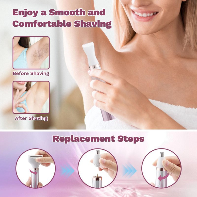 Electric Razors for Women, 5 in 1 Bikini Trimmer for Women, Wet/Dry Womens Electric Shaver Razor, Face Shaver for Face Nose Eyebrow Arms Armpit Legs Pubic Area, Facial Hair Removal