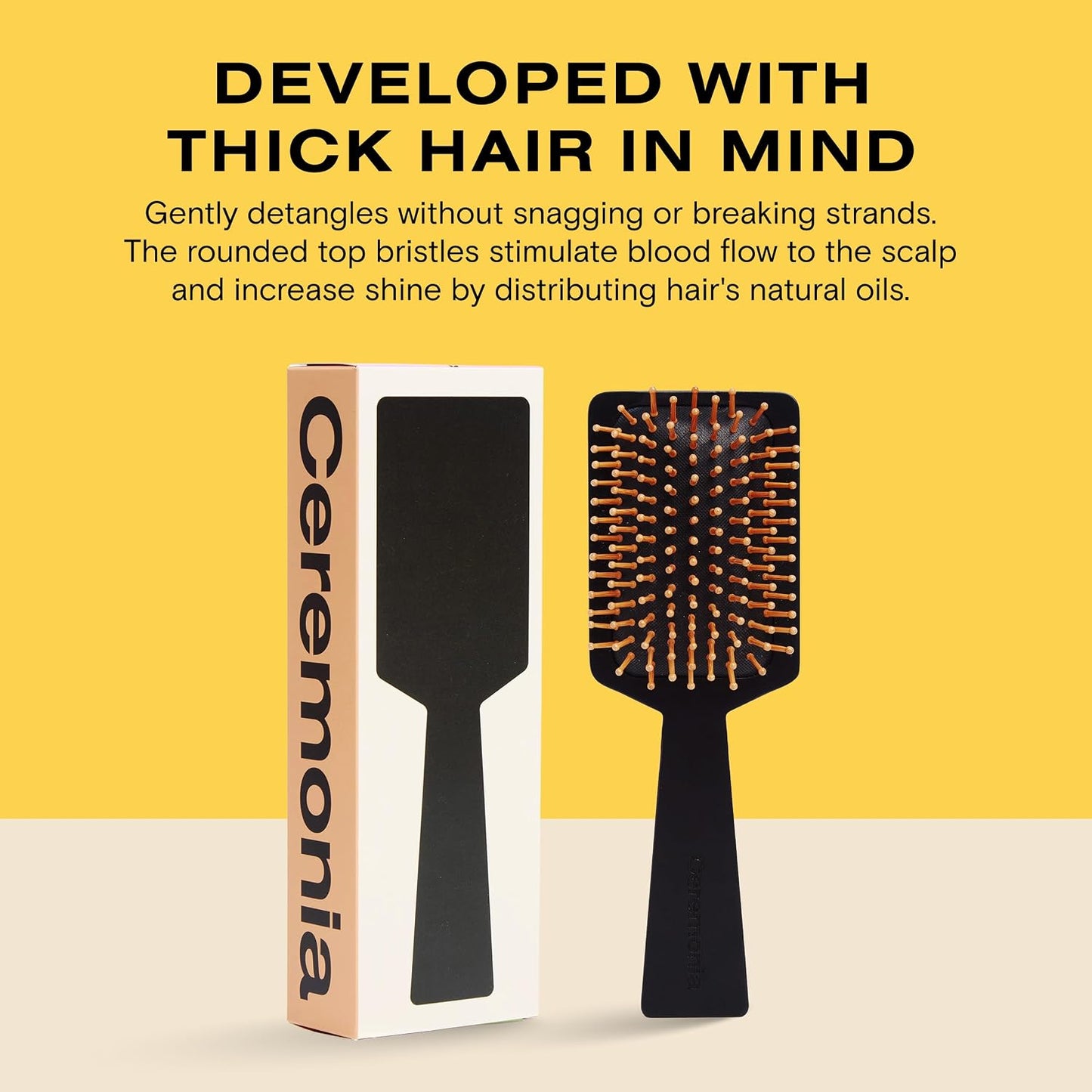 Ceremonia Bamboo Paddle Brush for Thick Hair - Eco-Friendly Detangling & Scalp Stimulation