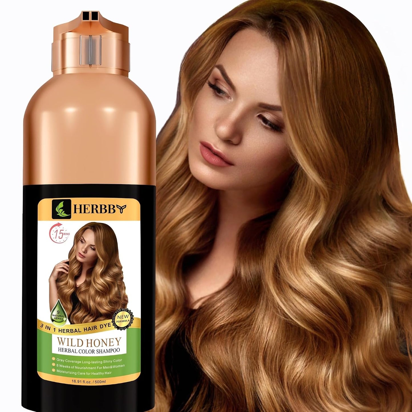 Hair Color Shampoo for Gray Coverage | 9 Herbal Extracts, Long-Lasting Shine - 500ml Tiger Brown