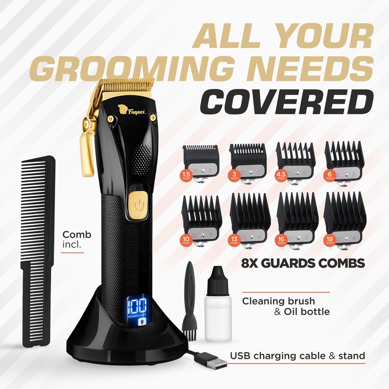 Fagaci Professional Hair Clippers for Men - Precise Cutting, Turbo Power Cordless Hair Clippers with 5 Hour Battery Life