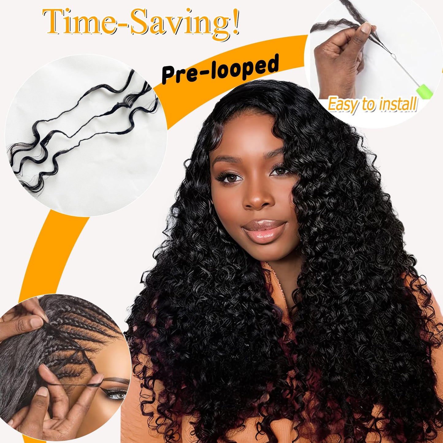 22 Inch Feather Crochet Human Hair Pre Separated Burmese Curly Crochet Bundles Human Hair Extensions Invisible Knotless Pre Looped Human Crochet Hair for Black Women 60G