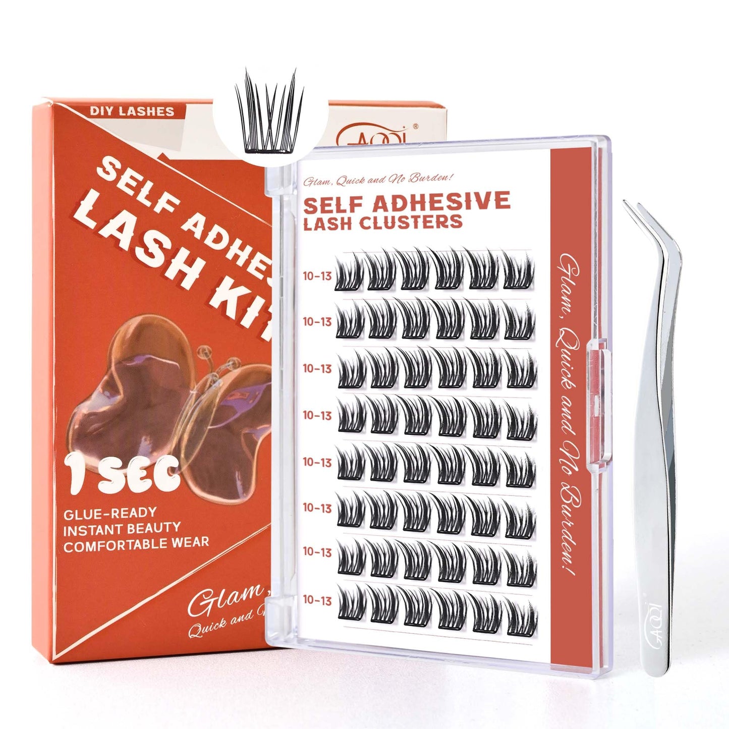 GAQQI Self Adhesive Lash Clusters, Pre Glued Eyelashes 10-14mm Wispy Cluster Lashes, Press On No Glue False Eyelashes, Strong Adhesive & Reusable Glueless（PG4）