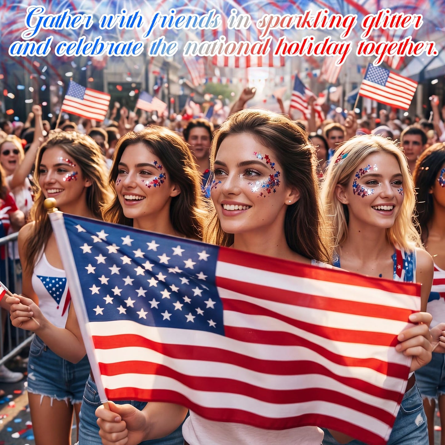 PASNOWFU Red White Blue Body Glitter Stick Hexagon, Shimmer Face Hair Glitter Waterproof Easy Clean for 4th of July Independence Day USA Accessories Outfits for Women Festival Parades Celebrations