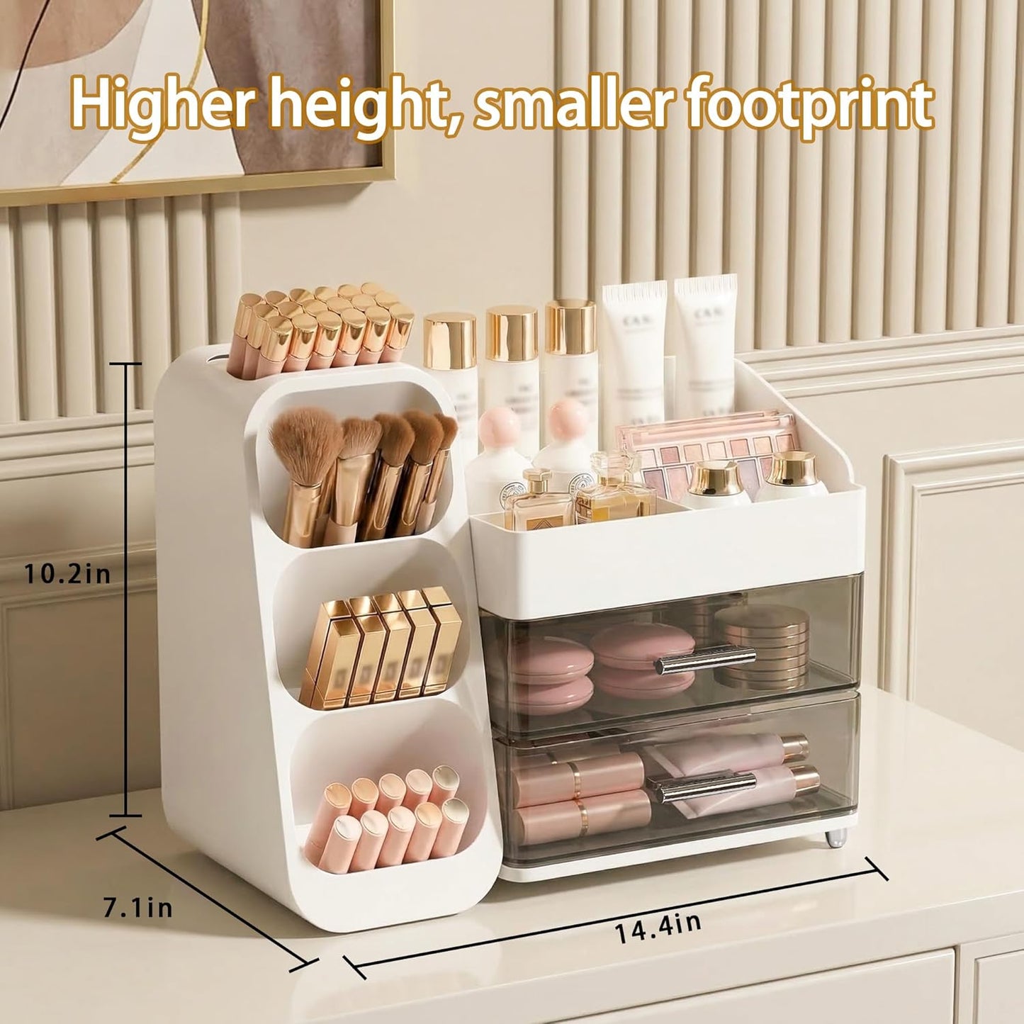 Large Capacity Makeup Organizer - Thickened Material Vanity Storage | White Countertop Holder for Brushes & Skincare