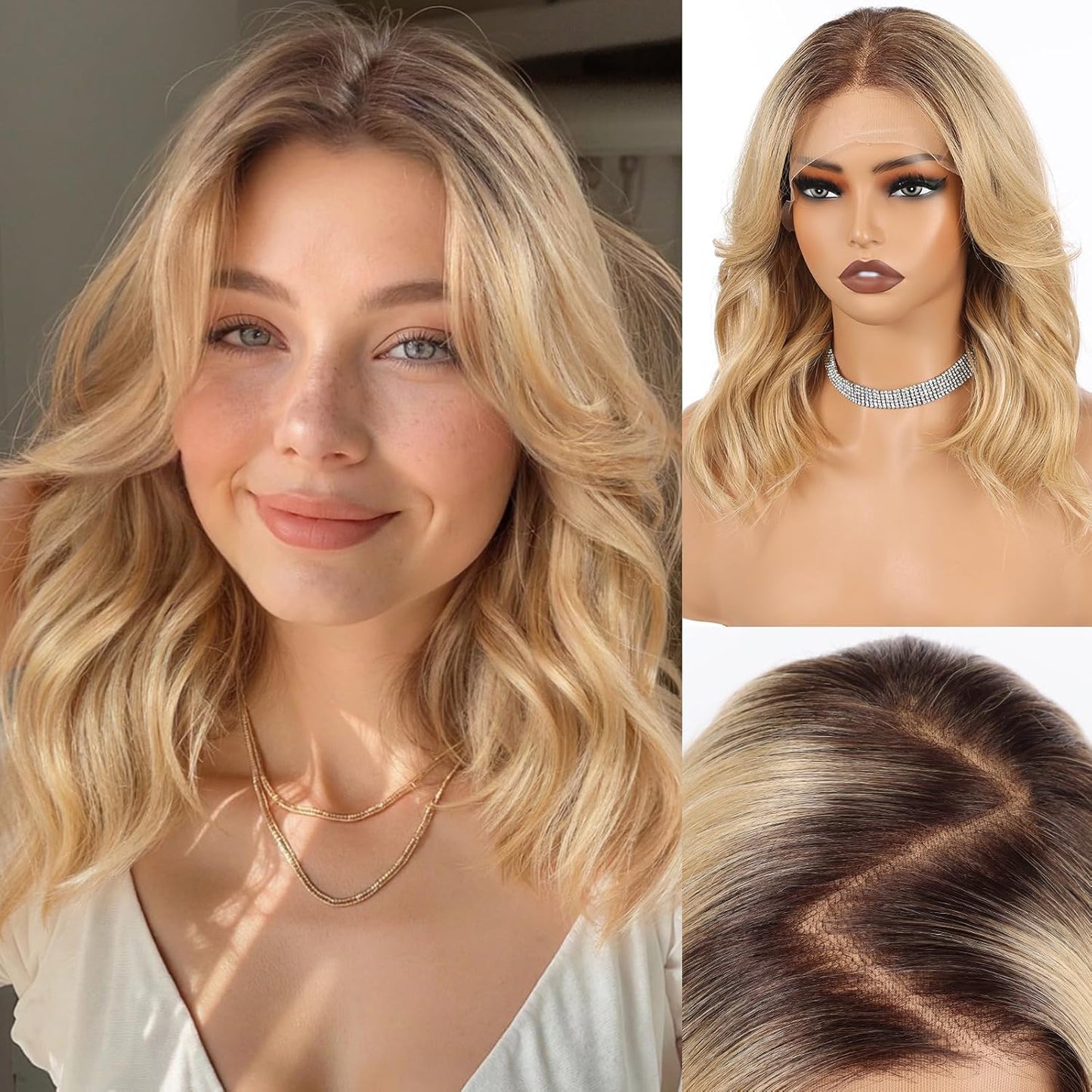 HD Lace Front Wig - 16-Inch Heat Resistant Synthetic Wavy Hair for Women | Shoulder Length Glueless Wig in Gray