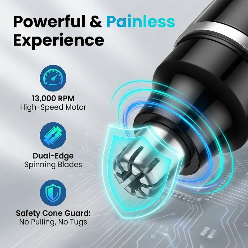 TailWaggers Professional Ear & Nose Hair Trimmer for Men - 2026 USB Rechargeable, 13,000 RPM, Painless Eyebrow & Facial Grooming, IPX7 Waterproof-Black