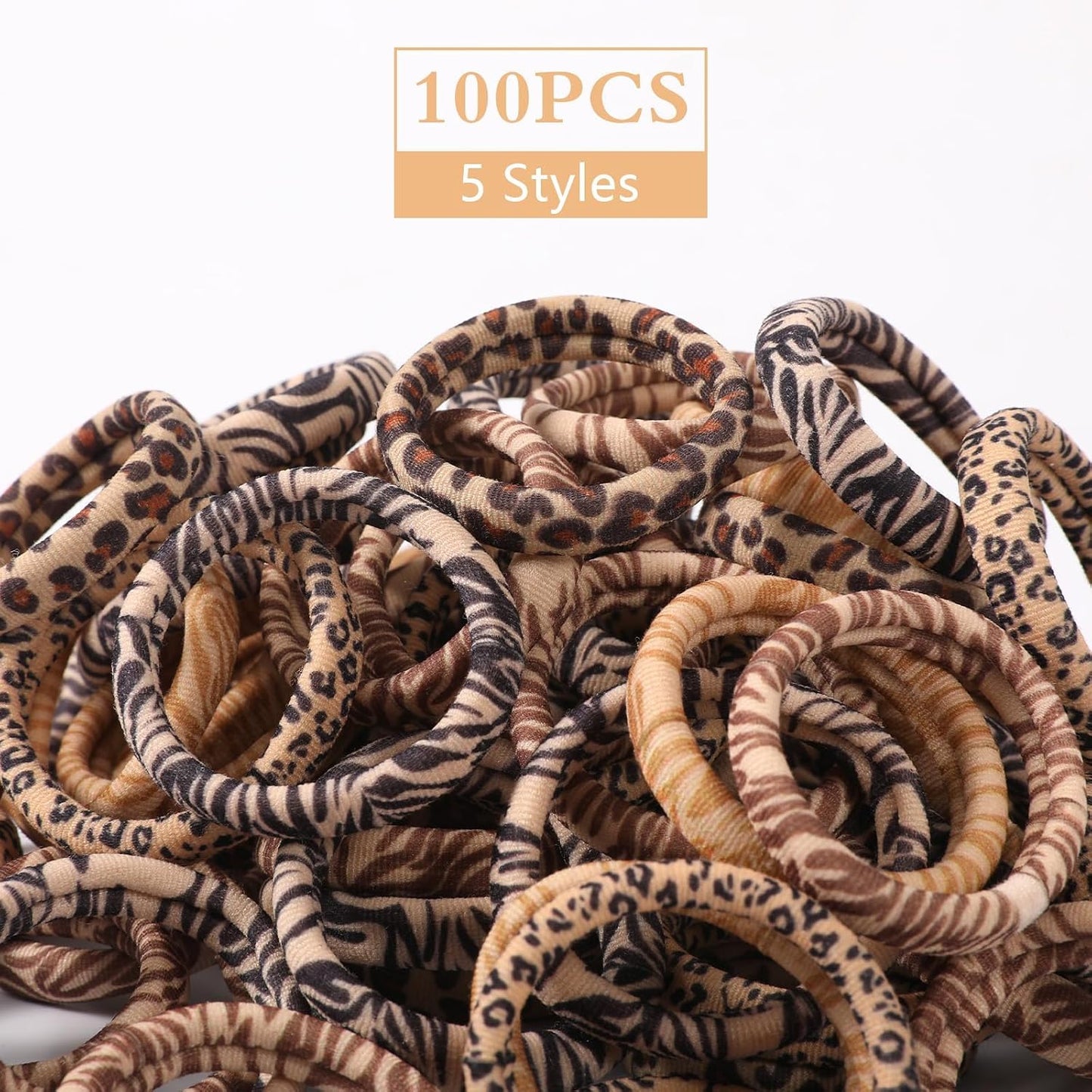 Bessrung 100PCS Seamless Elastic Hair Ties - No Damage Ponytail Holders for All Hair Types | Leopard Print