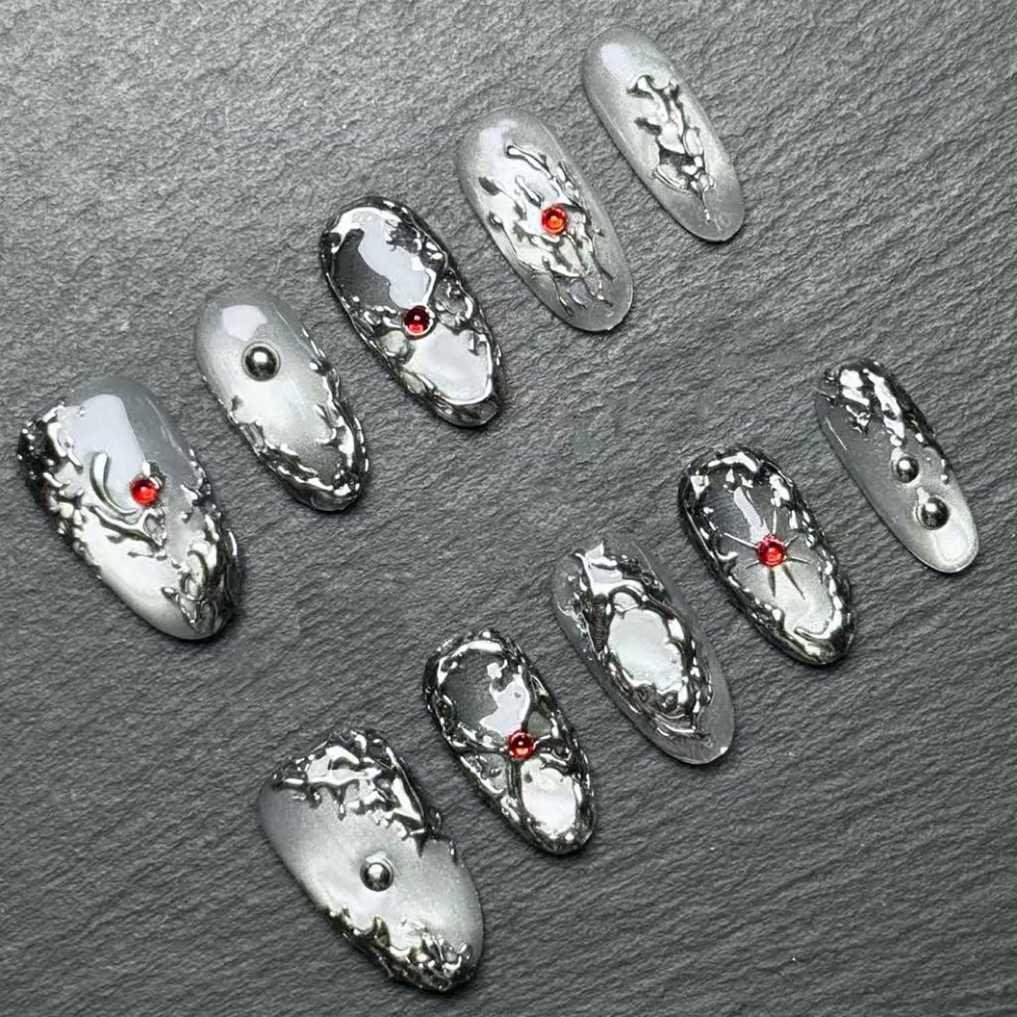Christmas Press-On Nails - 24pcs Almond Medium Fake Nails with 3D Santa Claus & Snowman Designs | Holiday Nail Art Set