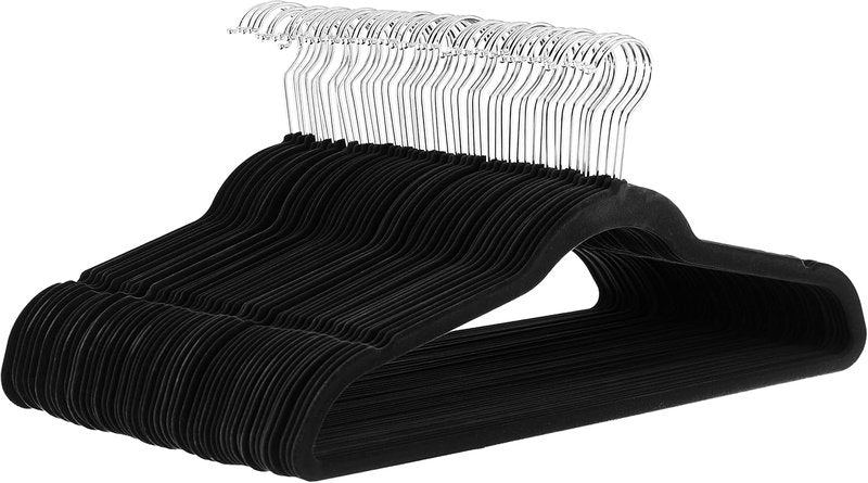 Space Saving Velvet Non-Slip Suit Hangers - 50-Pack Black Closet Organizer